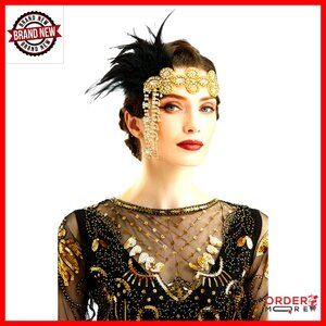 Feather Crystal Flapper Headband 1920s Gatsby Party Accessory One Size